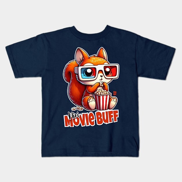 Mini Movie Buff Graphic Tee for Kids | Cartoon Squirrel Dark Kids T-Shirt by Mad Monkey Creations